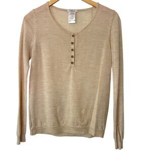 Chloe Brebis 100% Merino Wool Cream Pullover Jeweled Button Sweater • Size XS